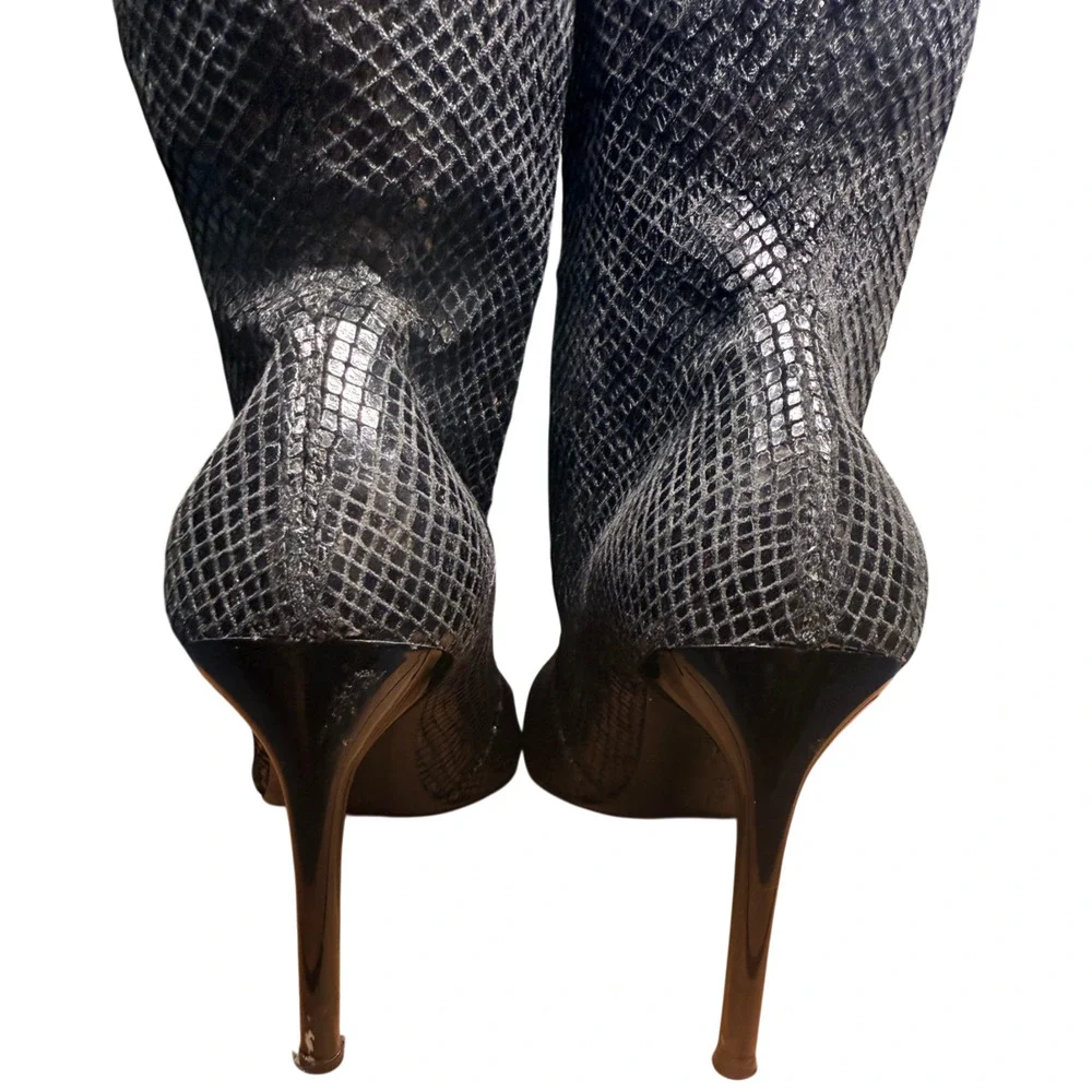Casadei Women s 5.5B/US 7.5-8 Boots Snake Embossed Fabric Stiletto Heel Italy